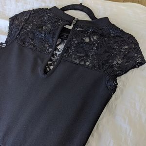Black laced stretchy short jumpsuit